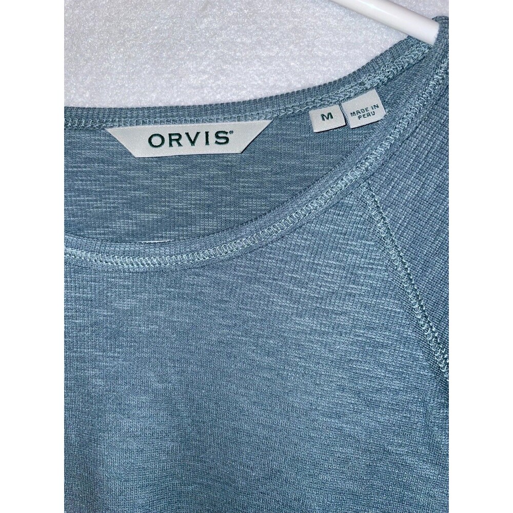 Orvis womens M crew neck gray blue ribbed long sleeve Top Pullover easy care - Picture 4 of 4